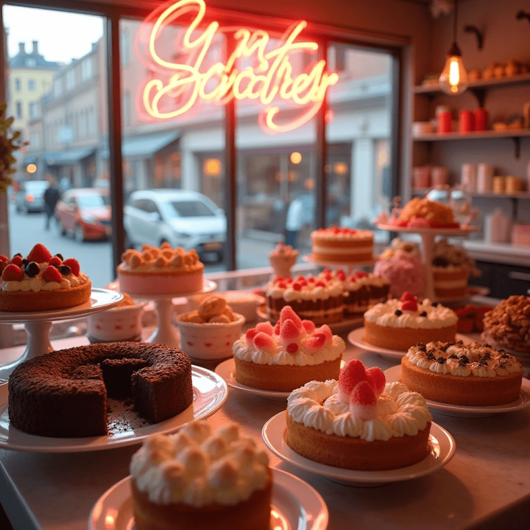 "Beautifully decorated custom cakes and assorted desserts arranged elegantly for weddings, parties, and special occasions."